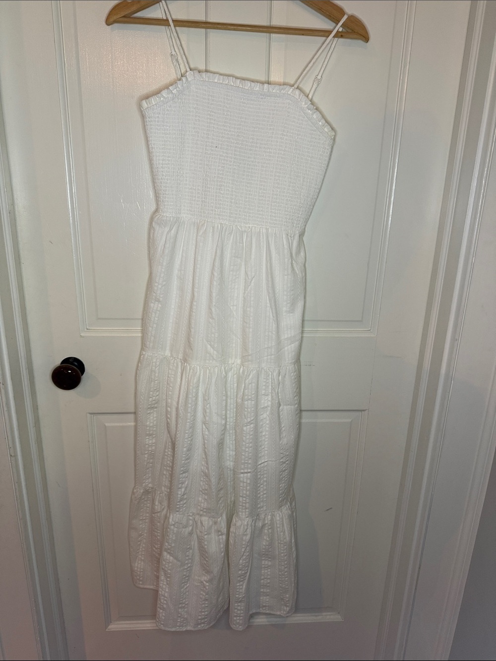 art class White Smocked Tiered Sundress with Spaghetti Straps